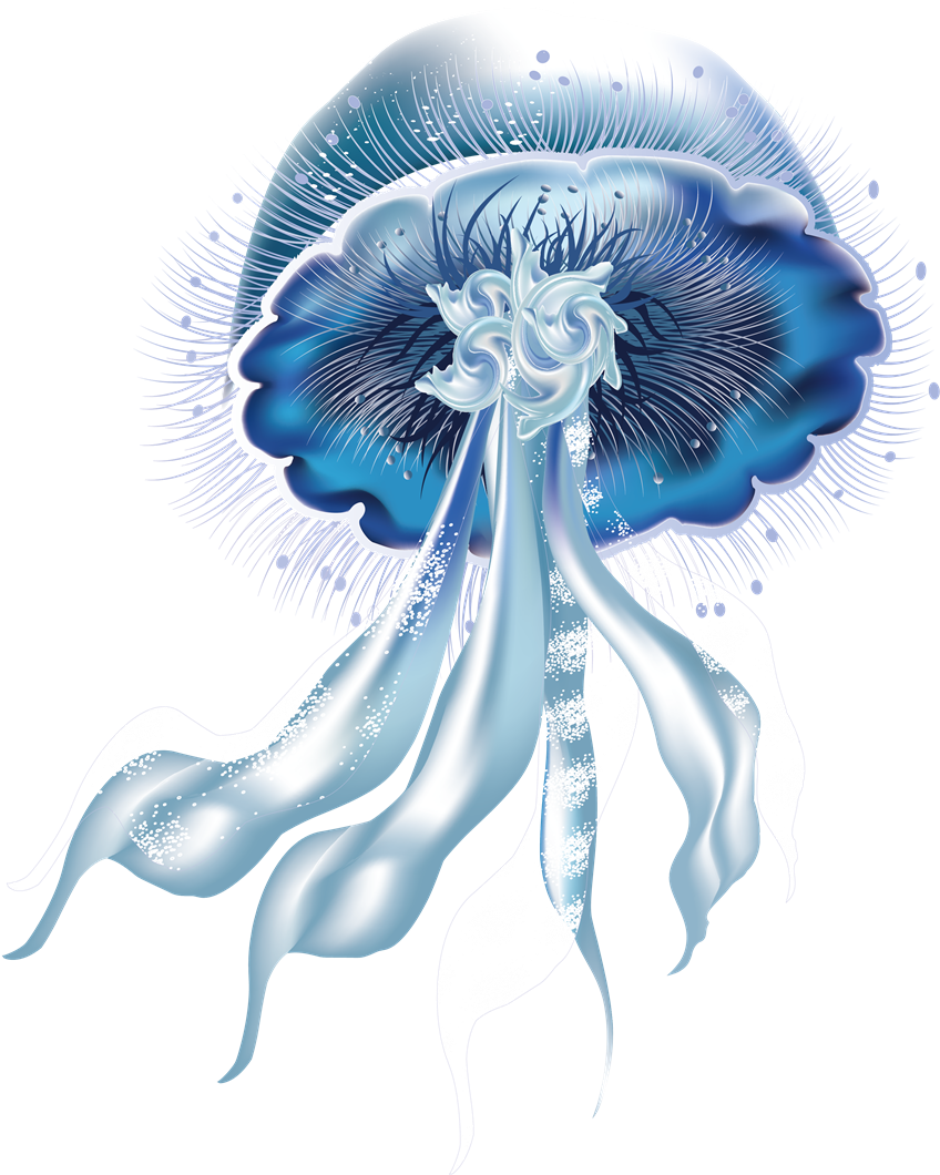 A Blue Jellyfish With White Tentacles