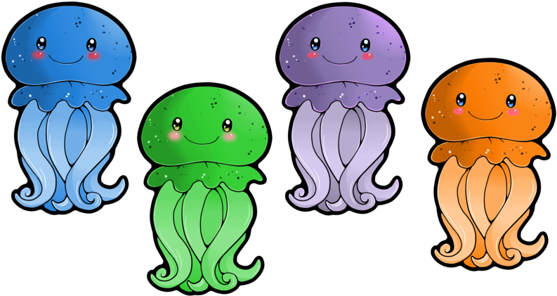 A Group Of Cartoon Jellyfish