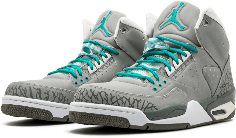 A Pair Of Grey And Turquoise Sneakers