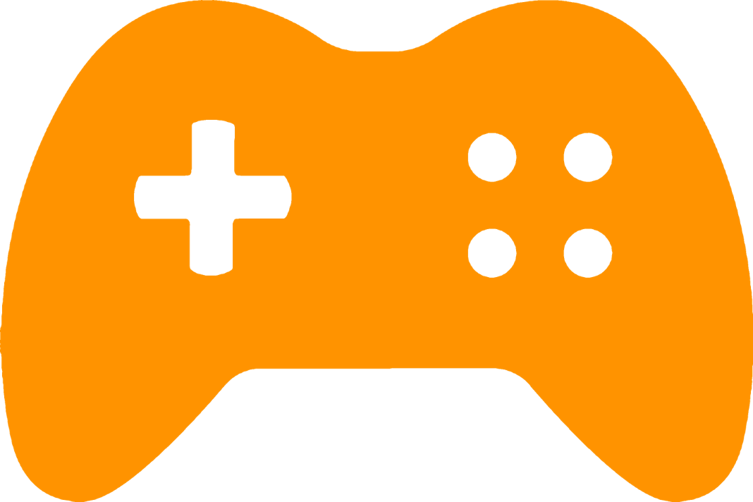 A Orange Game Controller With A Plus And Black Cross