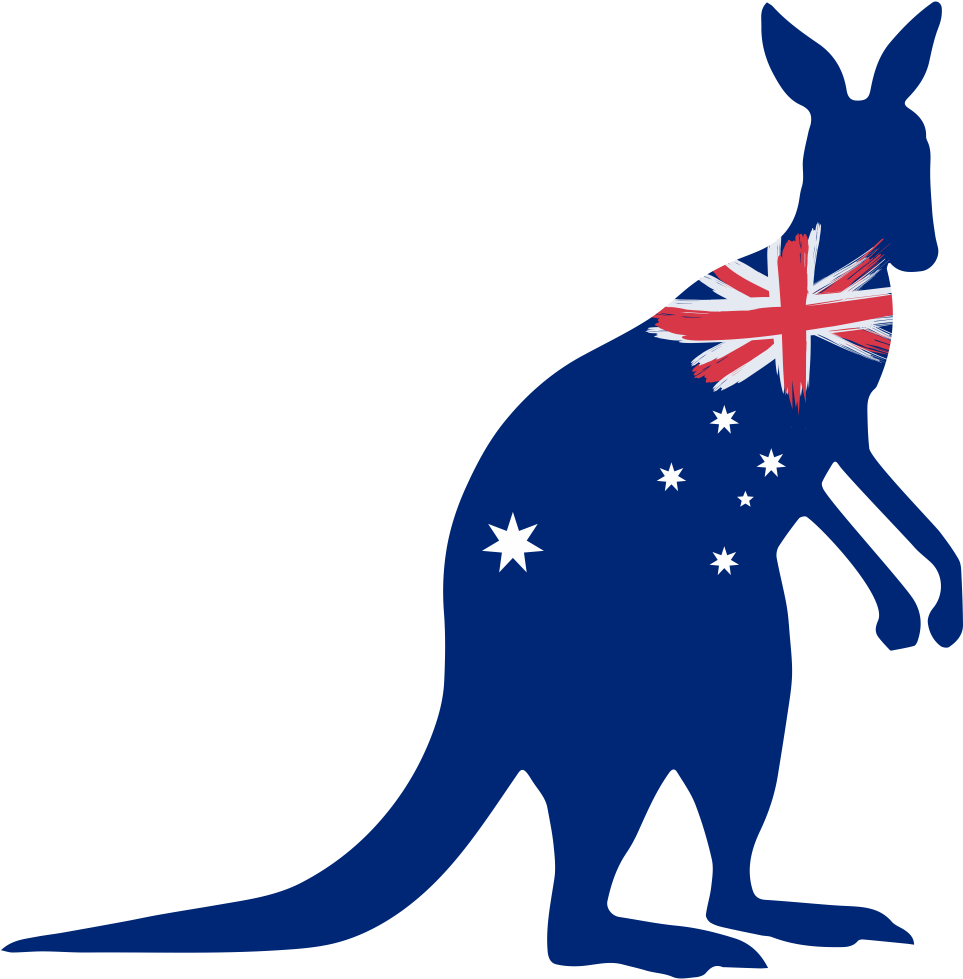 A Blue Kangaroo With A Flag Painted On It