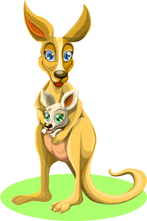 A Cartoon Kangaroo Holding A Baby Kangaroo