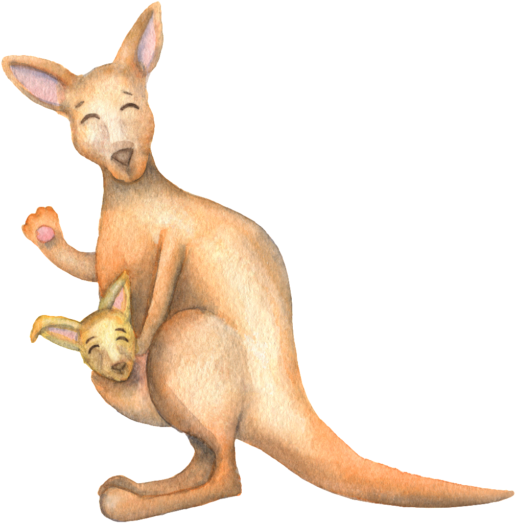 A Watercolor Of A Kangaroo Carrying A Baby