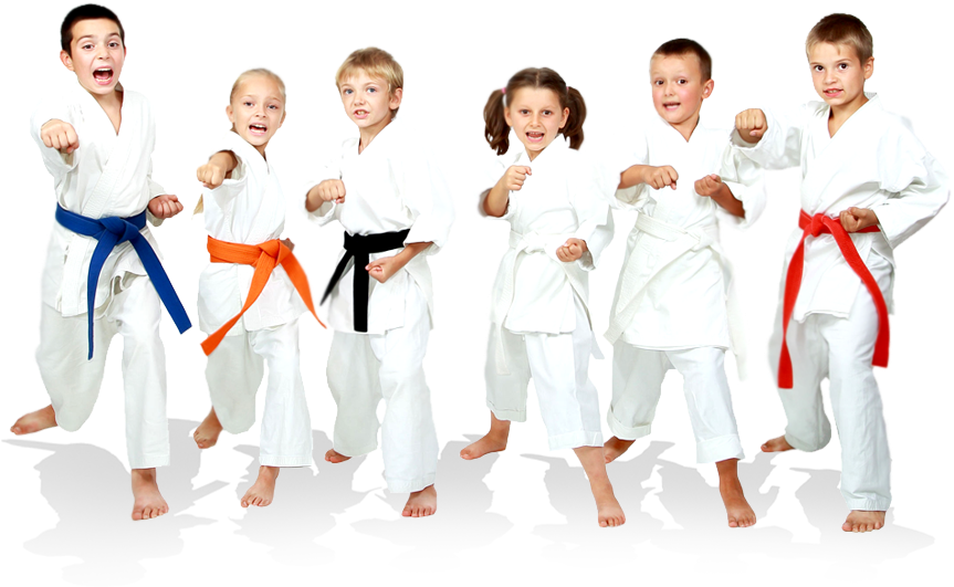 A Group Of Kids In Karate Uniforms