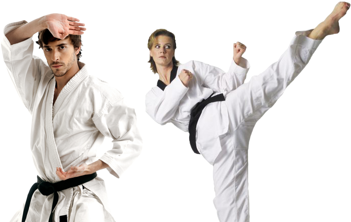 A Man And Woman In Karate Uniforms