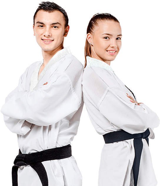 A Man And Woman In Karate Uniforms