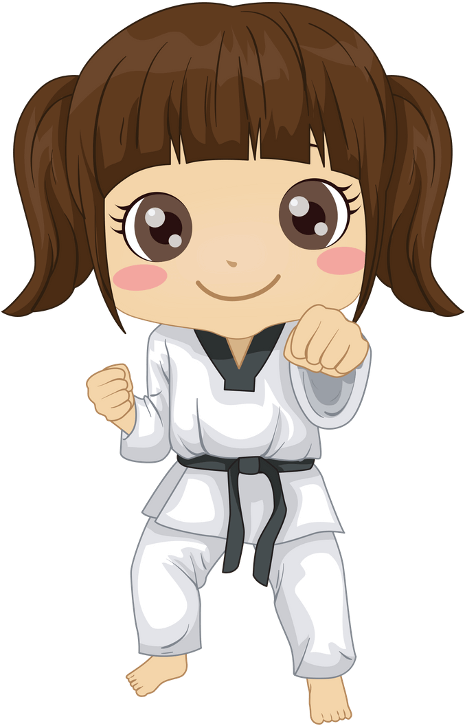 A Cartoon Of A Girl In Karate Uniform