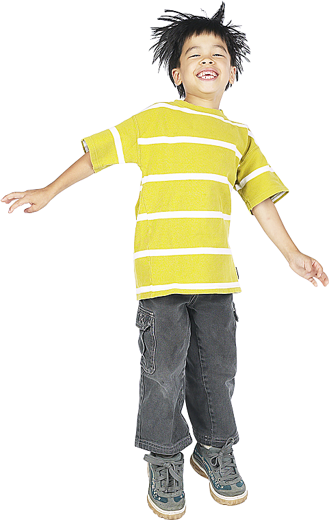 A Boy Wearing A Yellow Shirt And Grey Pants