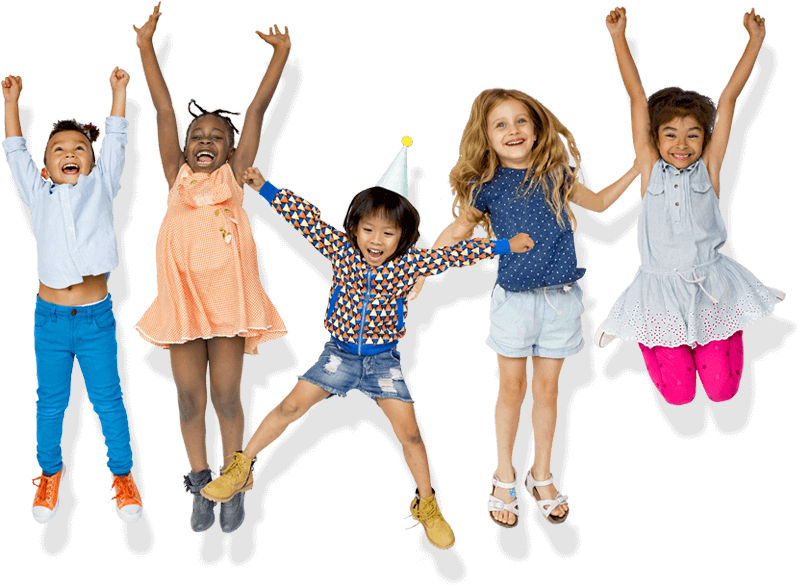 A Group Of Kids Jumping And Smiling