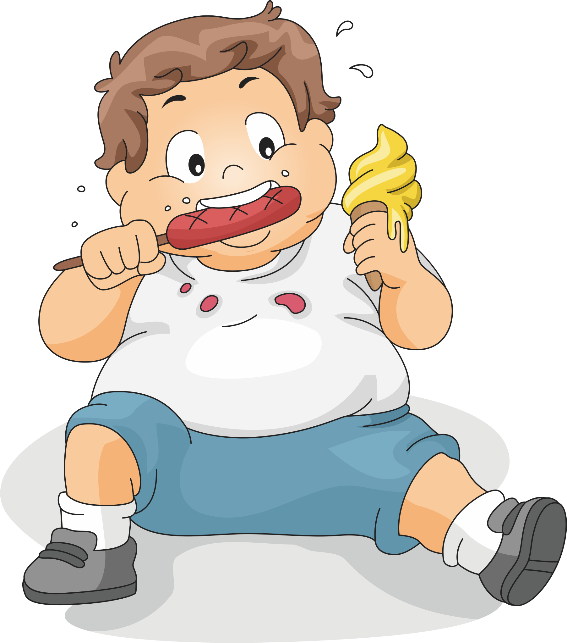 A Cartoon Of A Boy Eating Food