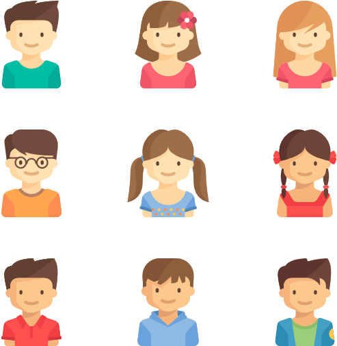 A Group Of Cartoon Faces Of Kids