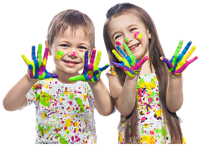 A Couple Of Children With Paint On Their Hands