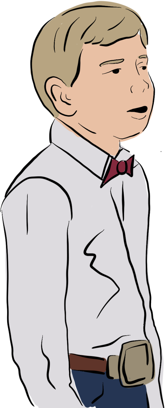 A Cartoon Of A Man In A White Shirt And A Bow Tie