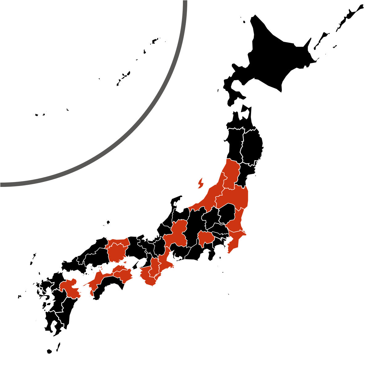A Map Of Japan With Orange And White Outline