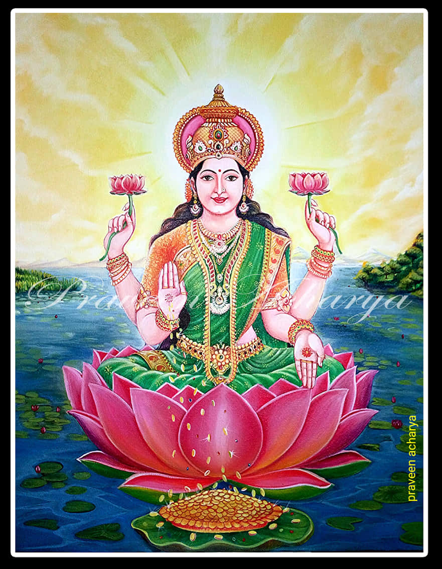 A Painting Of A Woman Sitting On A Lotus Flower