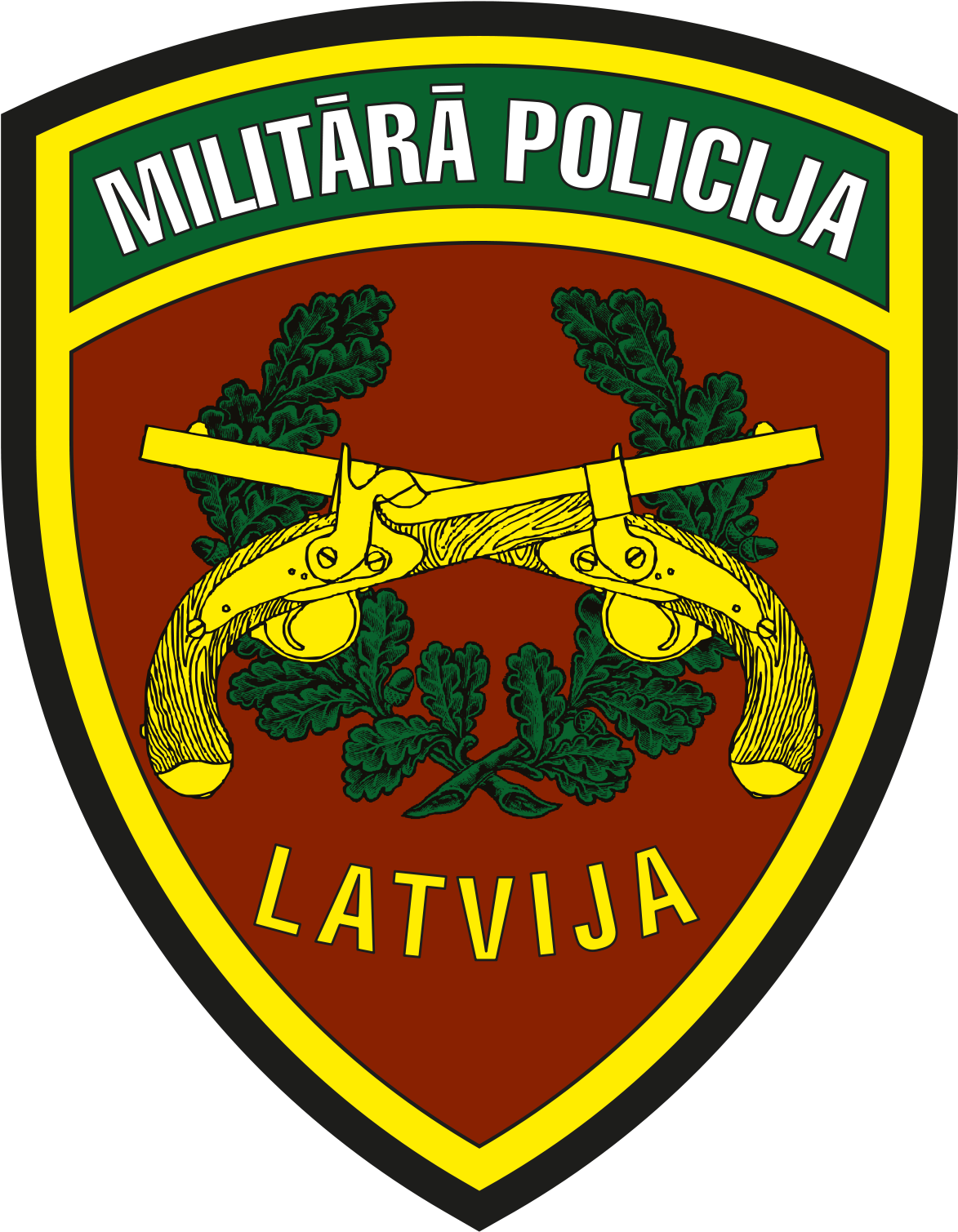 A Shield With A Gun And Leaves