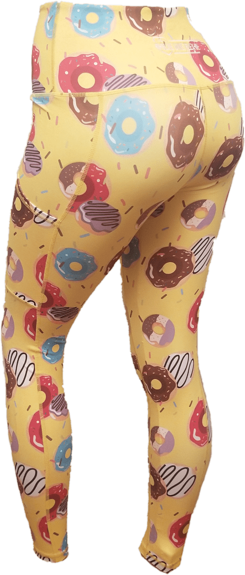 A Person Wearing A Yellow Leggings With Donuts On Them