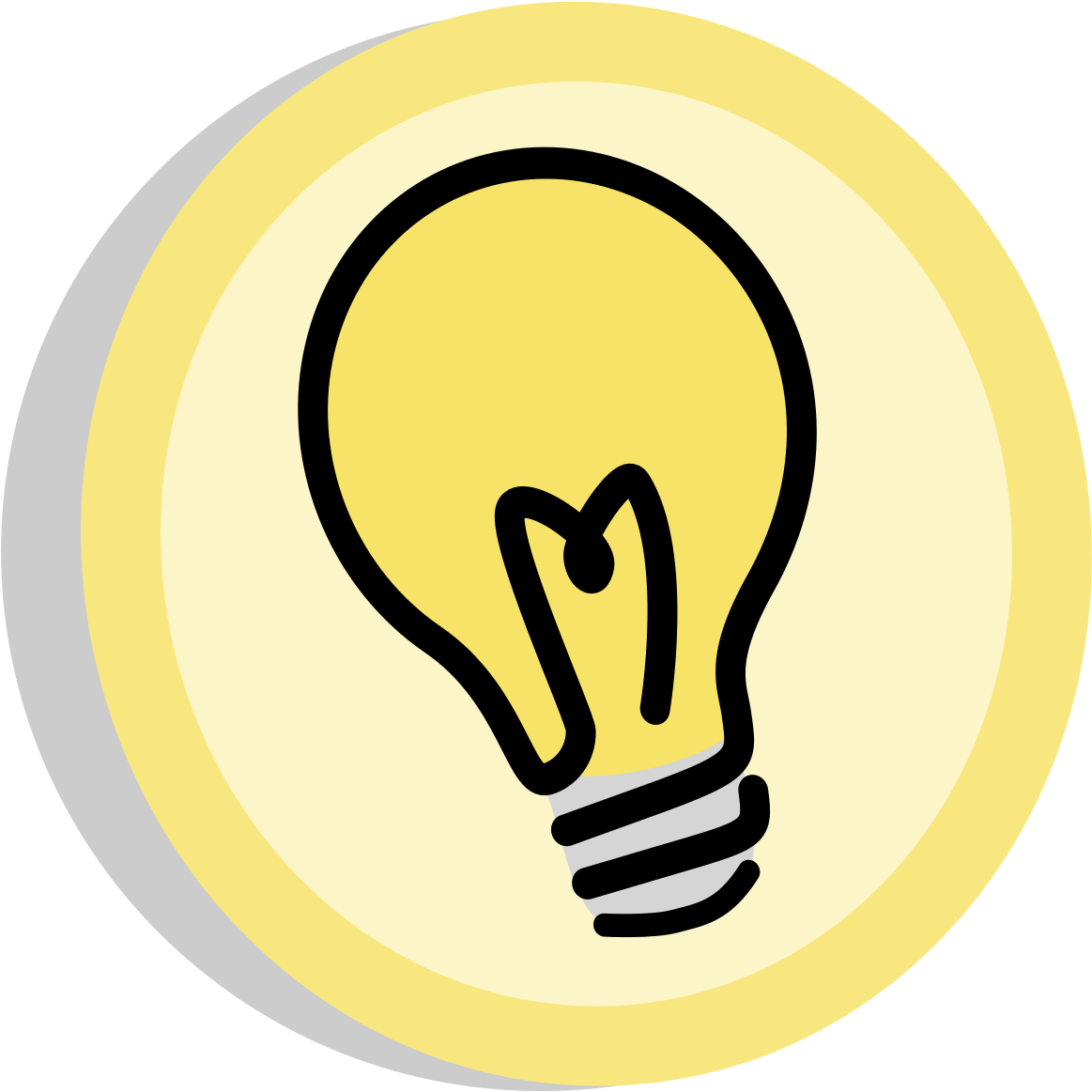 A Yellow Light Bulb With Black Outline