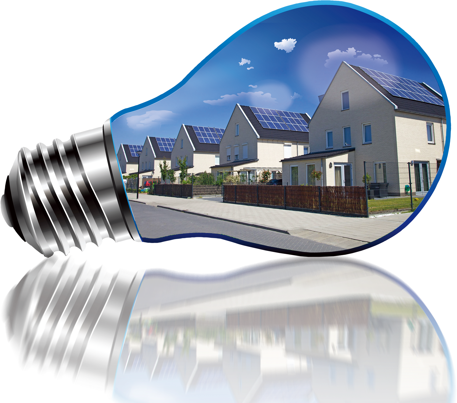 A Light Bulb With A Picture Of Houses And Solar Panels Inside