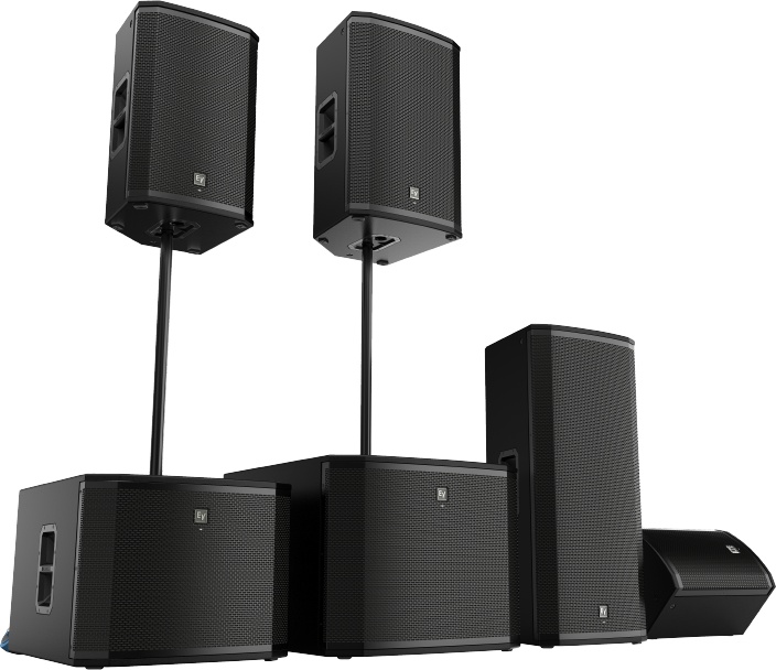 A Group Of Speakers On A Black Background