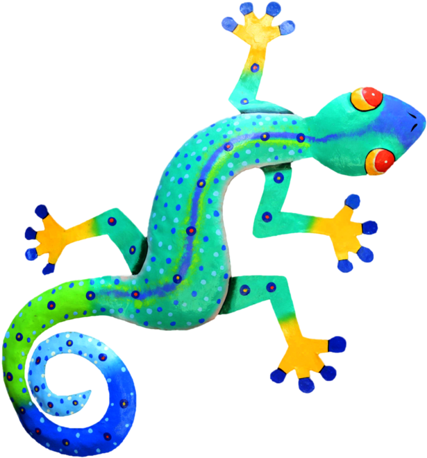 A Colorful Lizard With Blue And Yellow Dots