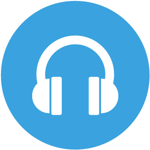 A Blue Circle With White Headphones On It