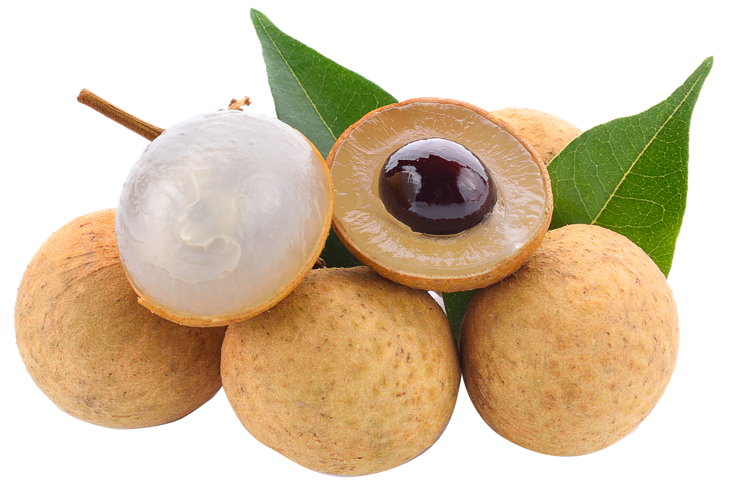 A Group Of Longan Fruits With Leaves