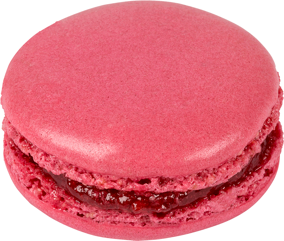 A Pink Macaroon With A Jelly Filling