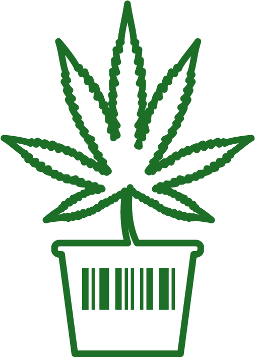A Green Leaf In A Pot With A Bar Code