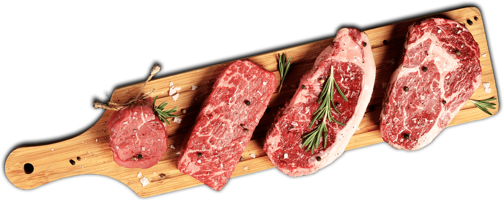 A Group Of Raw Meat On A Wooden Board