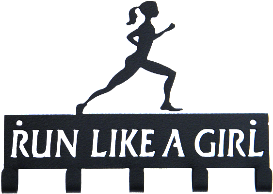 A Metal Sign With A Running Woman On It