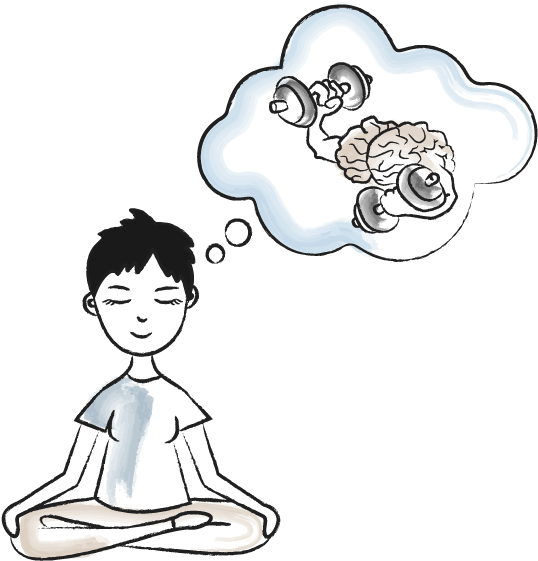 A Cartoon Of A Boy Sitting In A Lotus Position With A Thought Bubble Above His Head