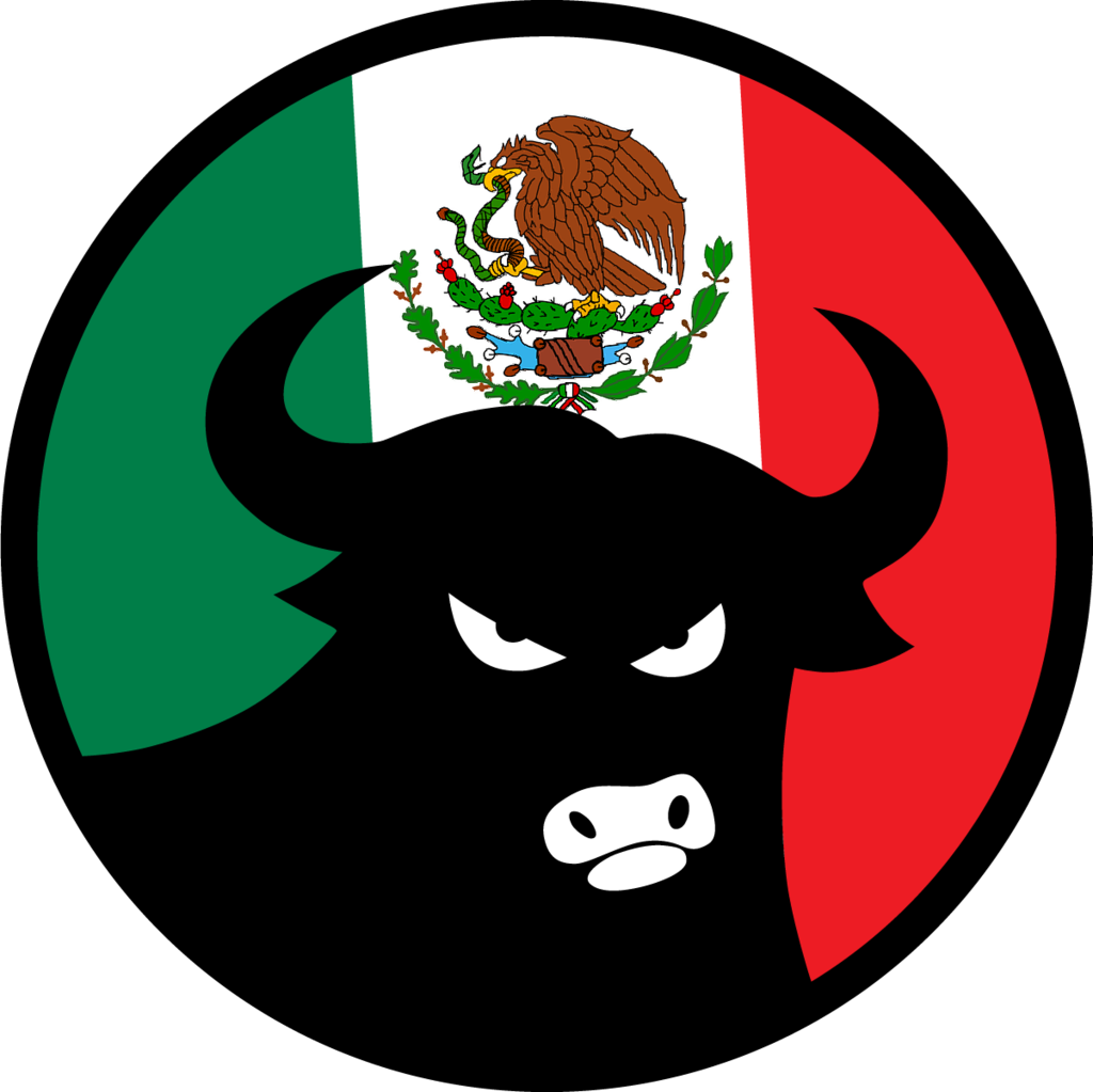 A Black Bull With A Red Green And White Circle With A Flag And A Bird On It