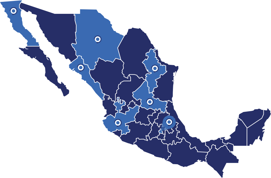 A Map Of Mexico With Blue Circles