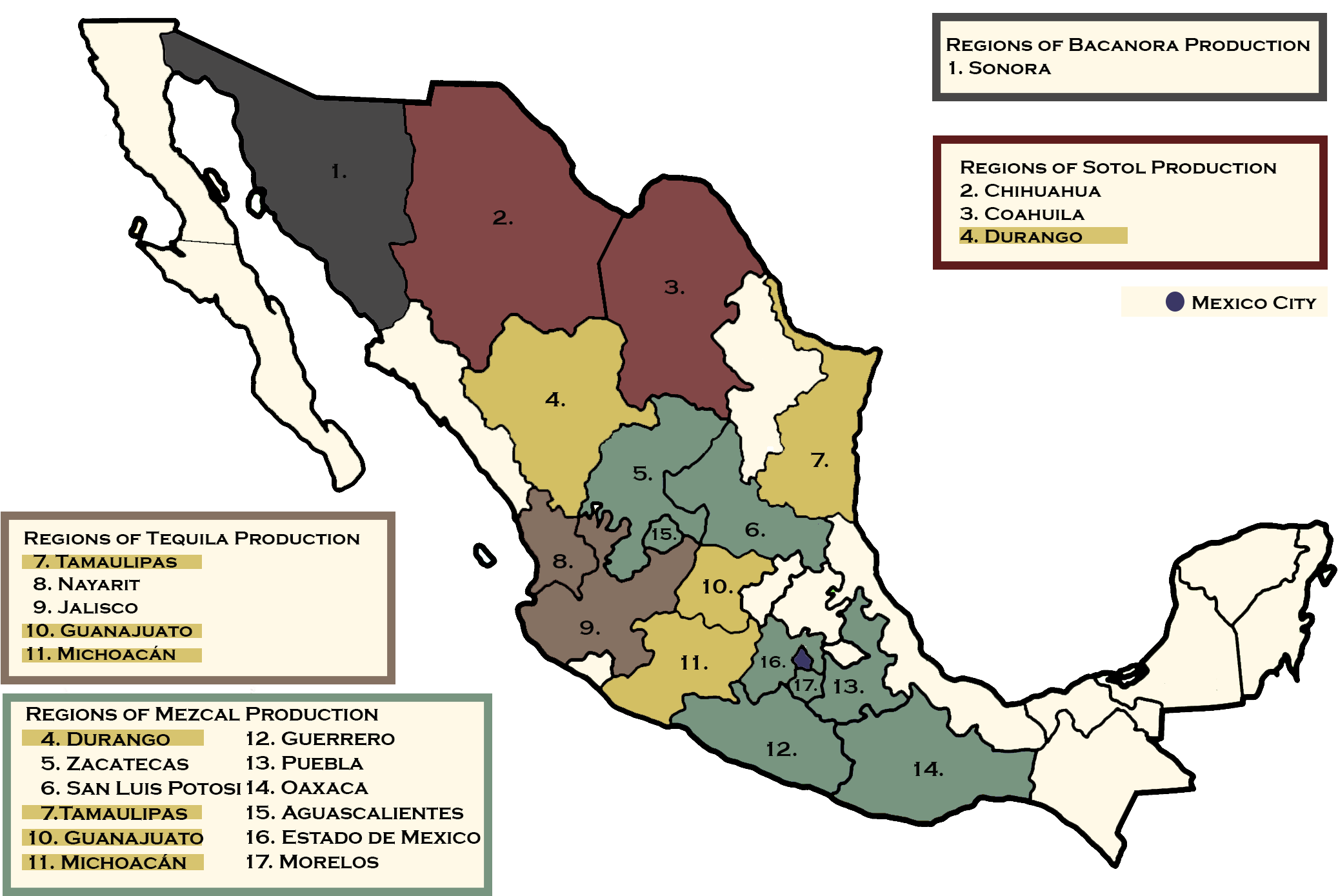 A Map Of The Region Of Mexico