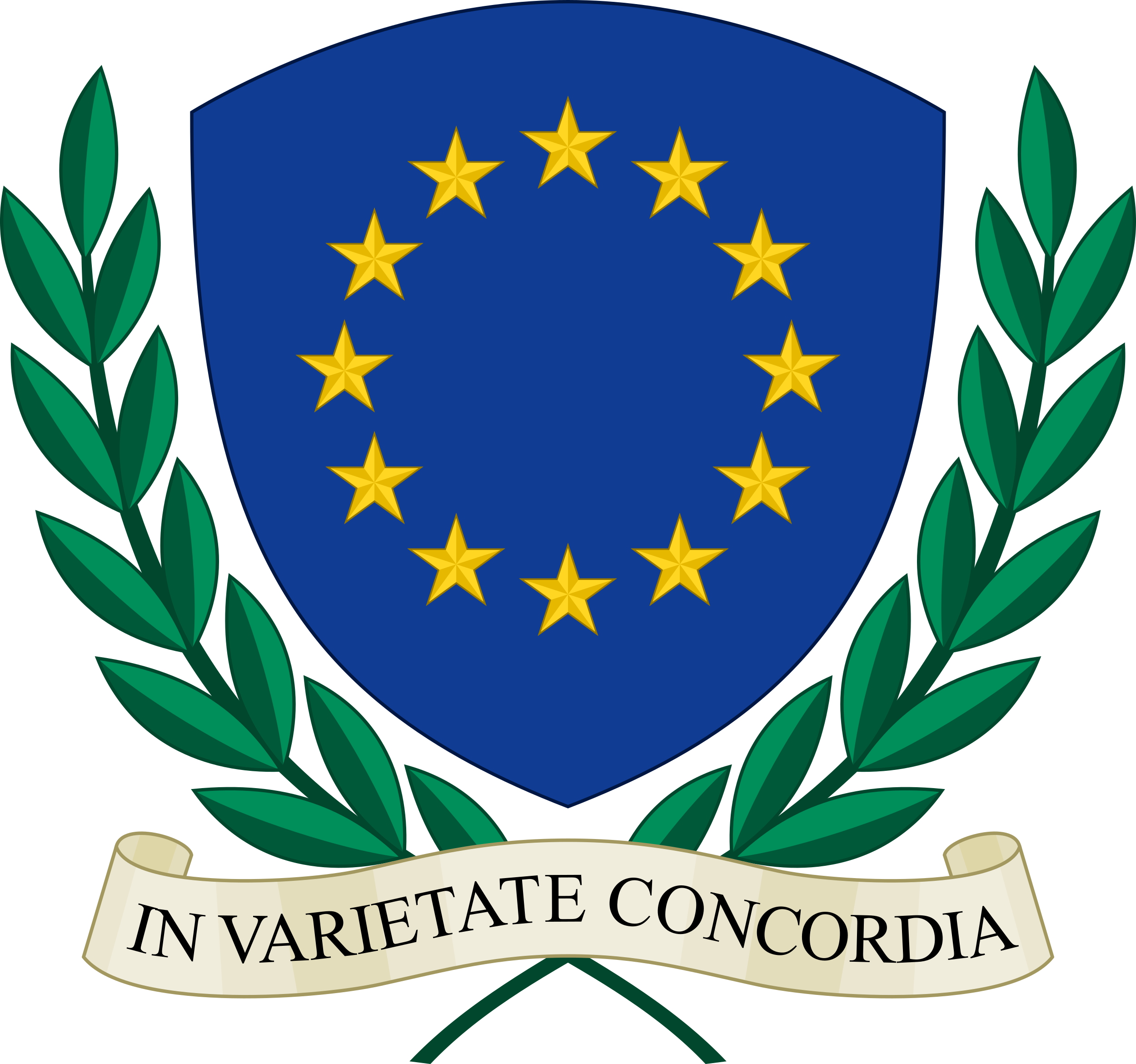 A Blue Shield With Yellow Stars And Green Leaves