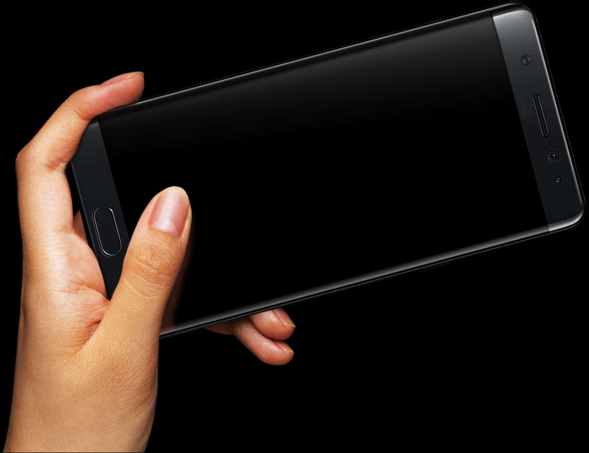 A Hand Holding A Black Cellphone