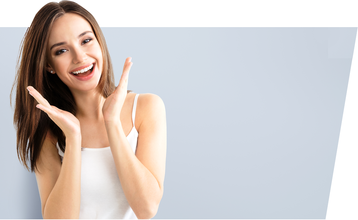 A Woman Smiling With Her Hands Up
