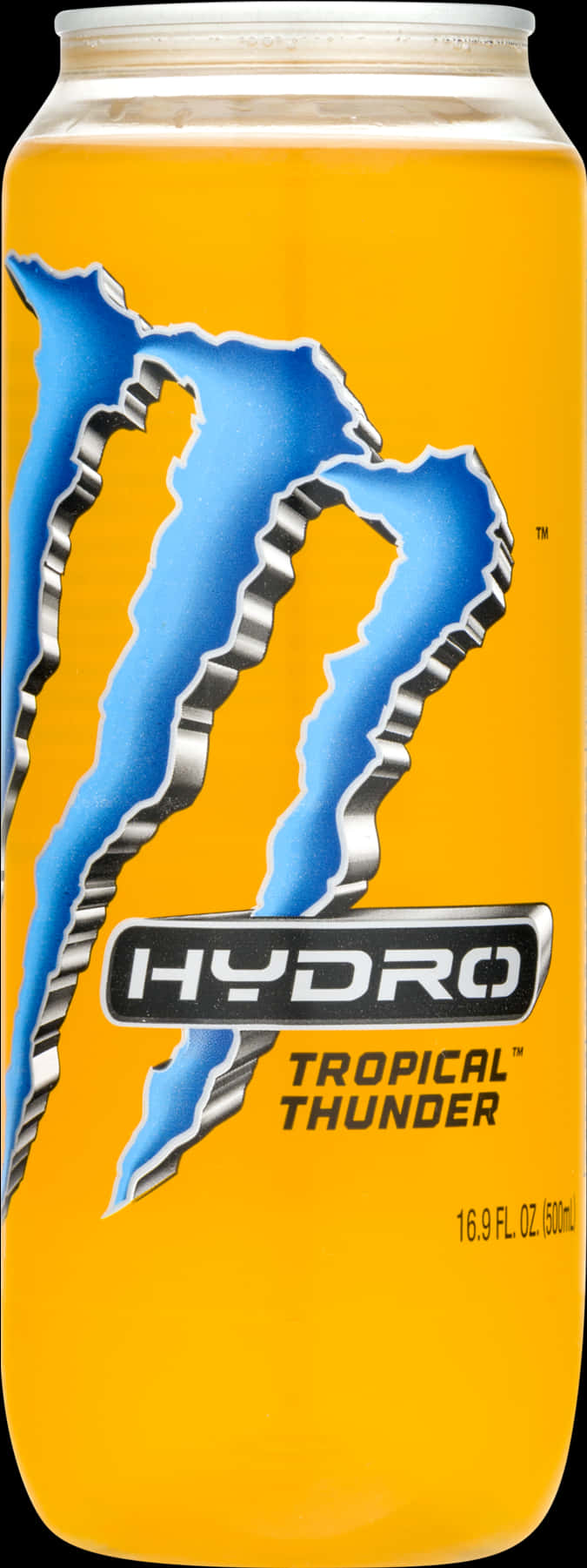 A Yellow Can With Blue And Silver Logo