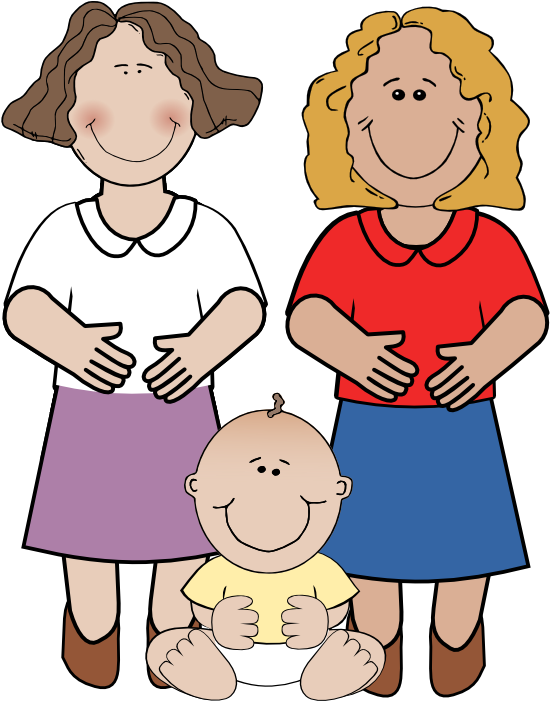 A Cartoon Of Two Women And A Baby