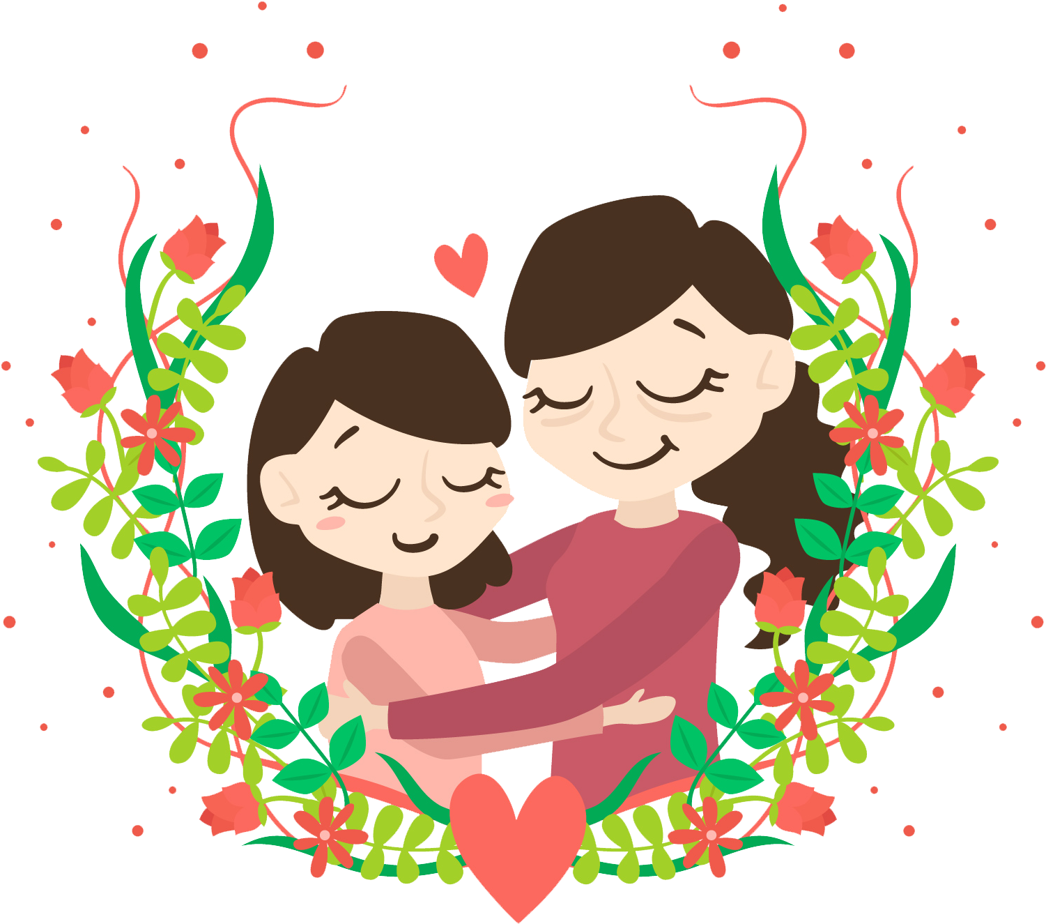 A Cartoon Of Two Women Hugging In A Wreath Of Flowers