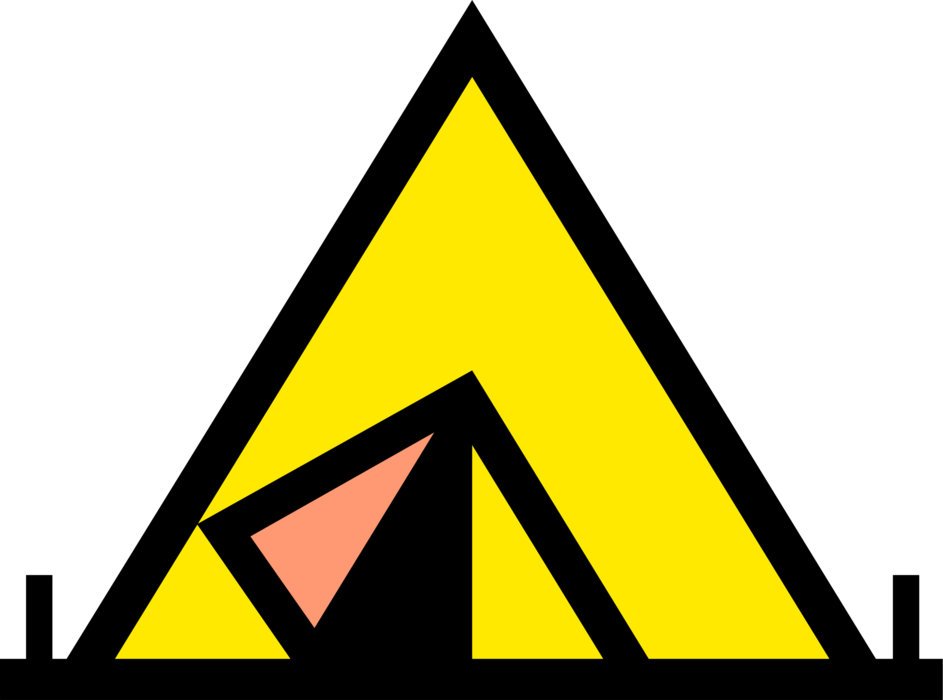 A Yellow Triangle With A Tent In It