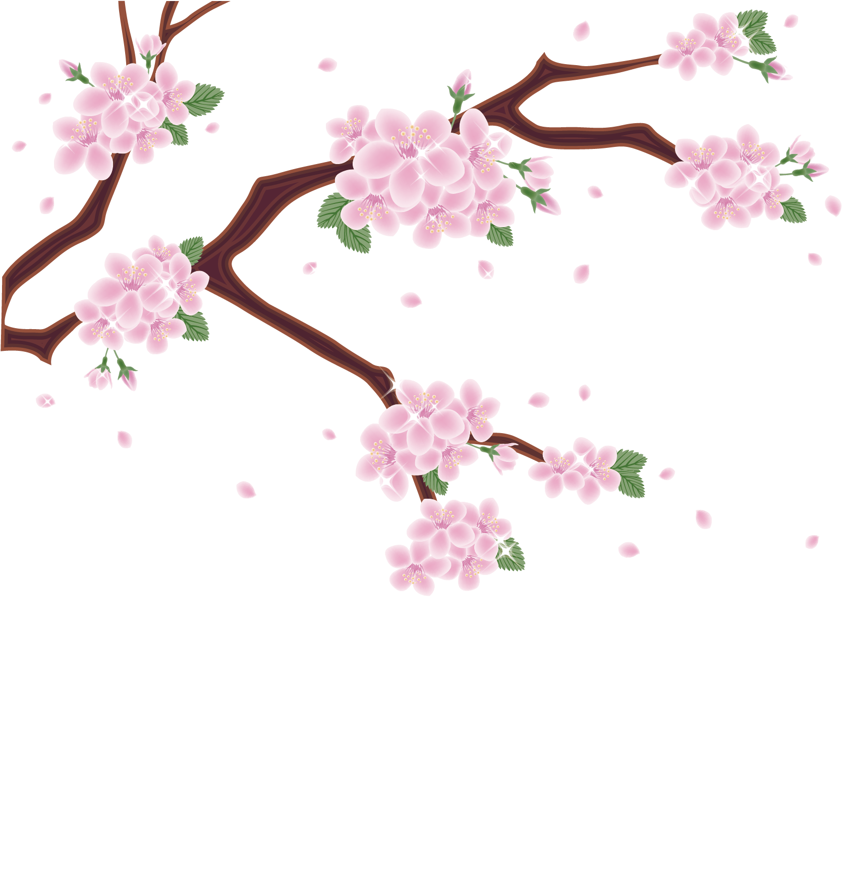 A Branch With Pink Flowers And Leaves