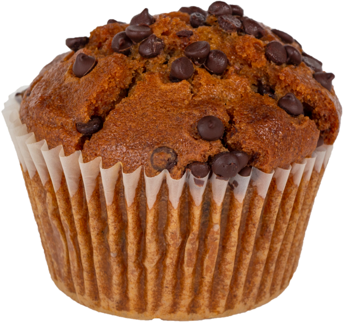 A Muffin With Chocolate Chips In A Wrapper