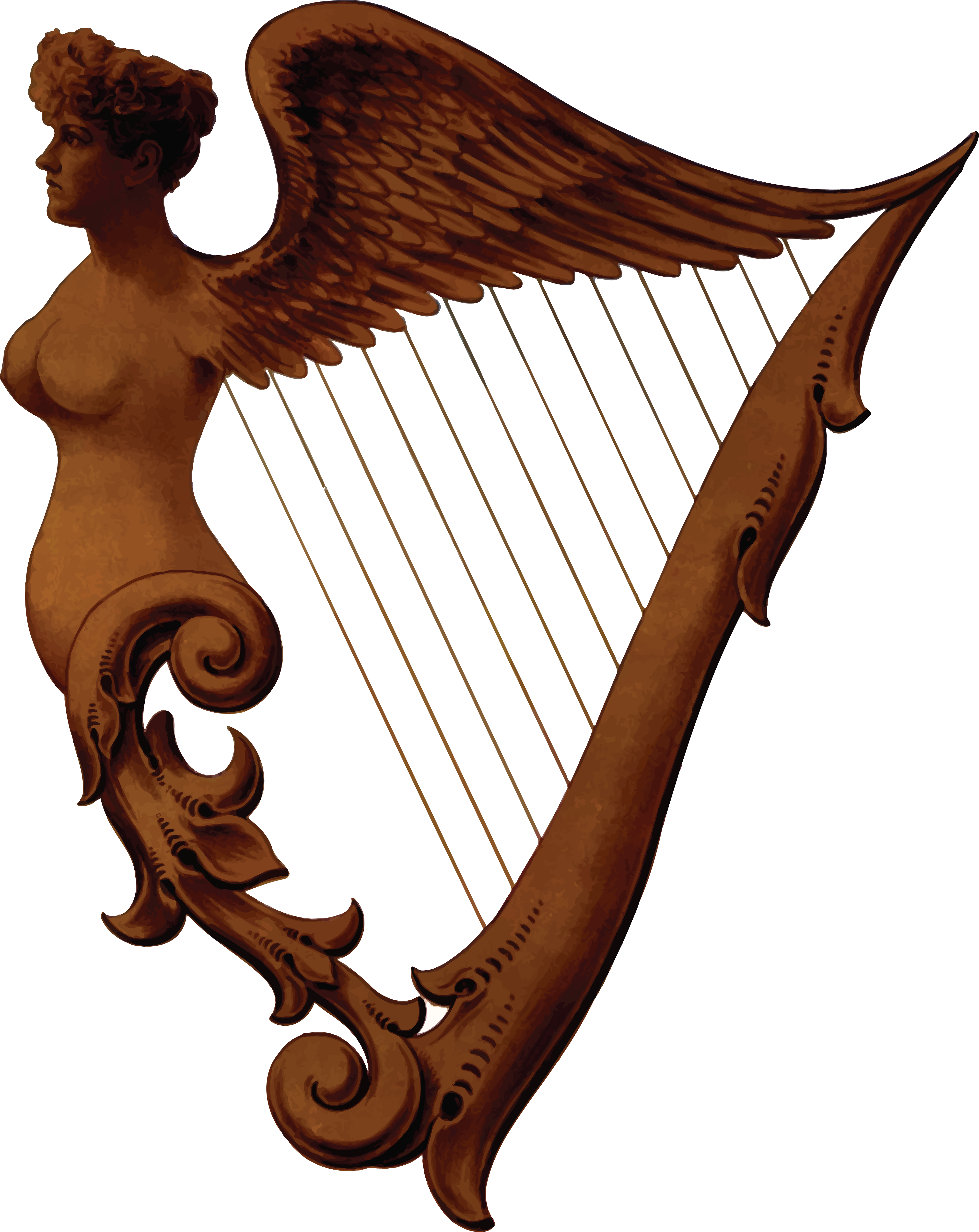 A Statue Of A Woman With Wings And A Harp