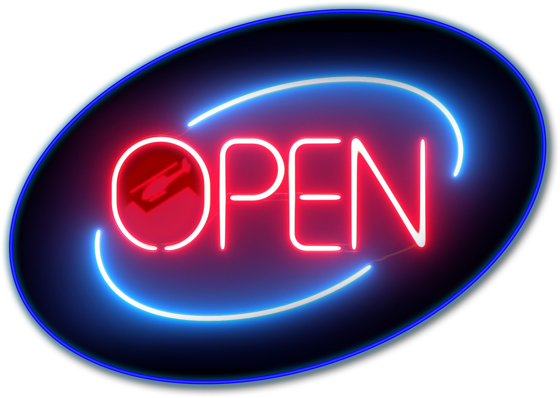A Neon Sign With A Red And Blue Circle