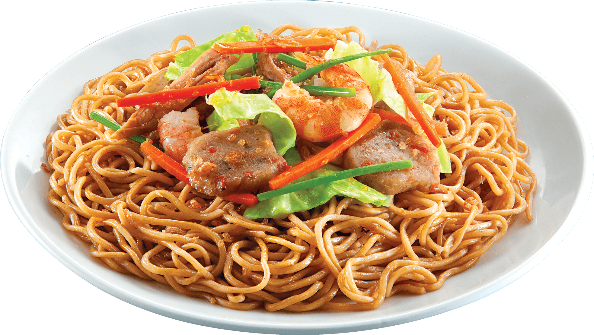 A Plate Of Noodles With Shrimp And Vegetables