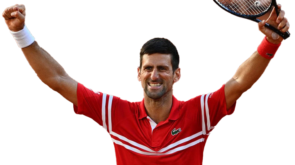 A Man In A Red Shirt Holding A Tennis Racket