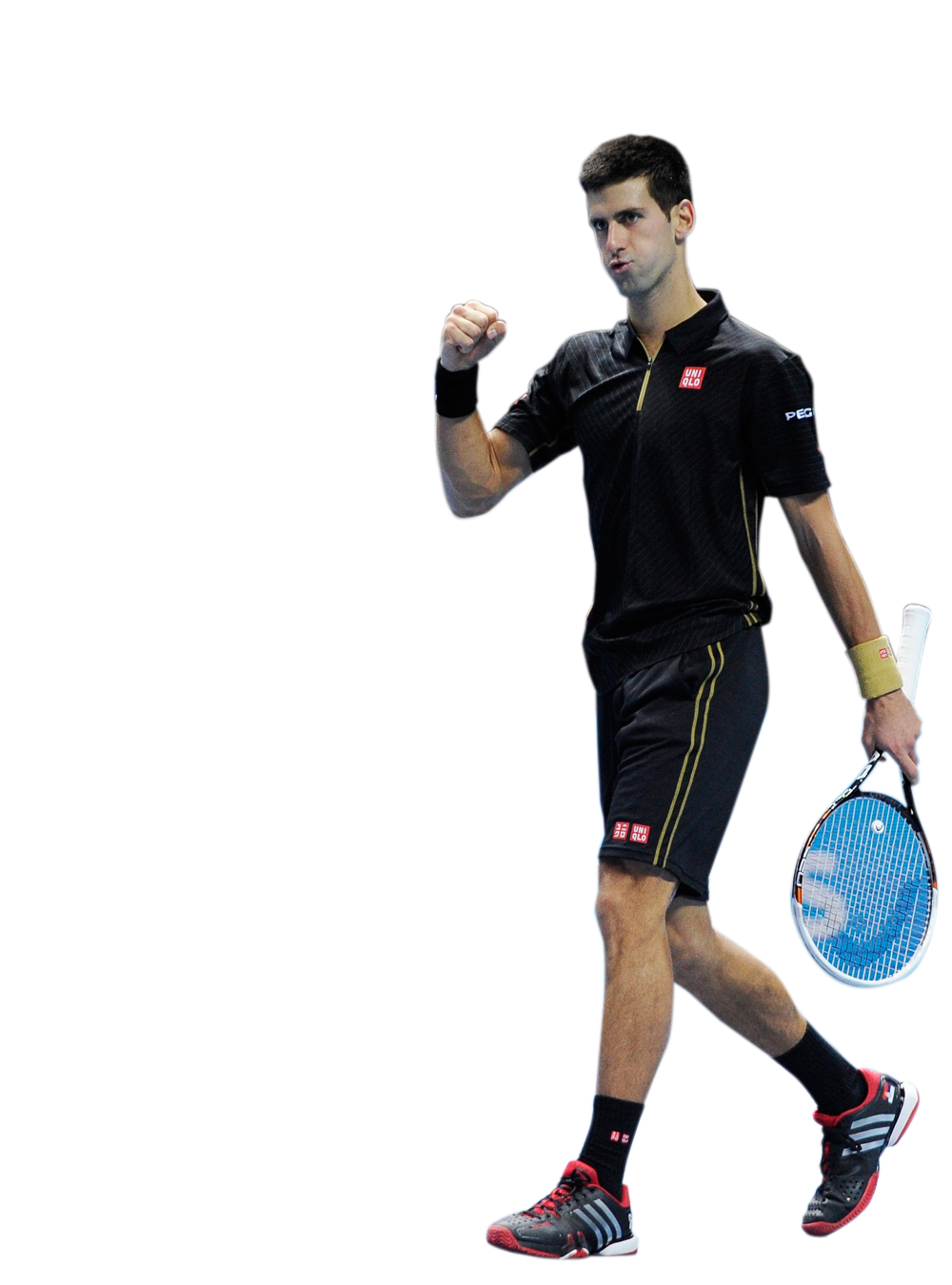 A Man Holding A Tennis Racket And Fist Up