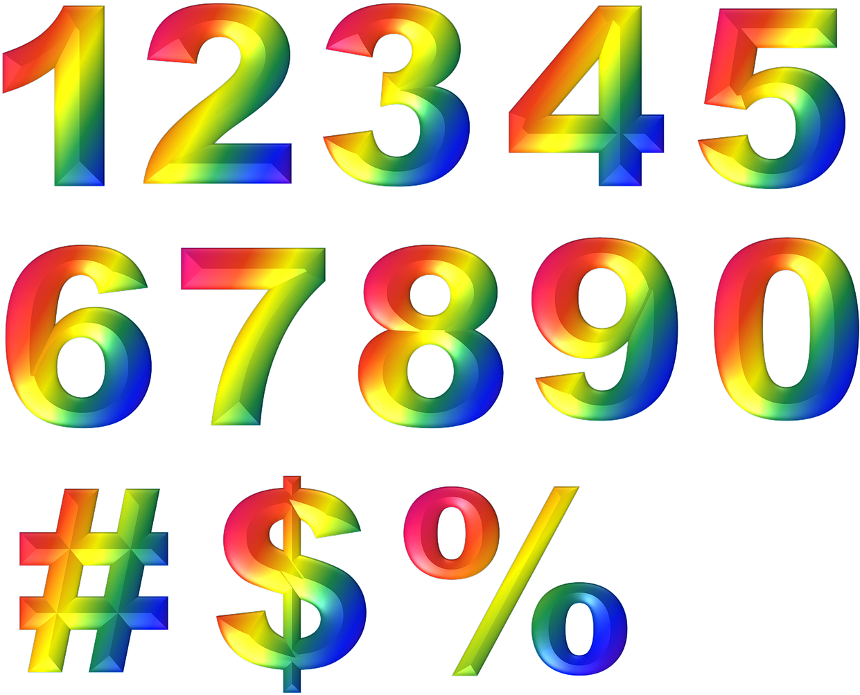 A Rainbow Colored Numbers And Symbols